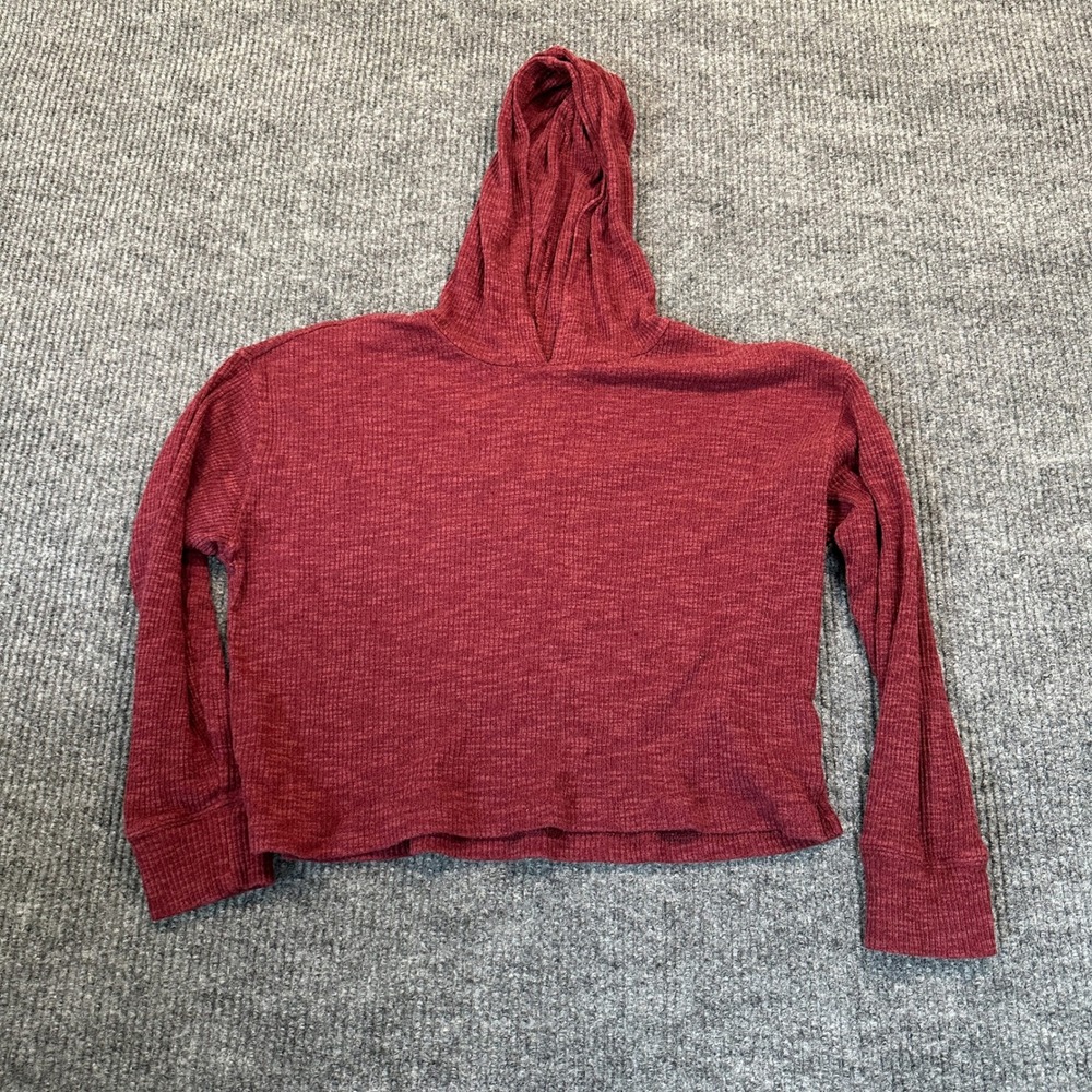 Old Navy Waffle-Knit Hoodie XL (14-16) Burgundy Soft Thermal Layer